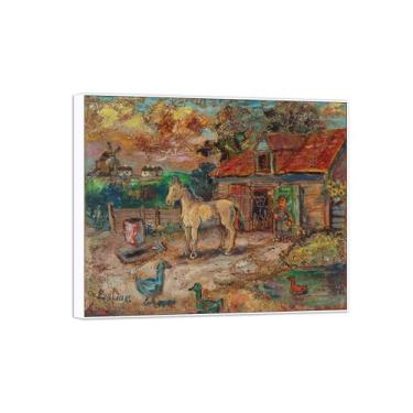 Imagem de BMZFYBS David Burliuk Famosas impressões em tela de arte de parede prontas para pendurar. Fazendeiro e cavalo. Pintura com moldura branca para decoração de sala de estar 80 x 95 cm 31 x 37 pol