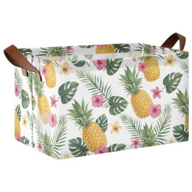 Imagem de Cestos de armário rosa tropical de abacaxi para organização e quarto de armazenamento, organizadores de brinquedos dobráveis de 40 x 28 x 25 cm, organizadores de brinquedos e caixas de armazenamento