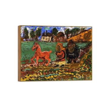 Imagem de David Burliuk Famosas impressões em tela de arte de parede prontas para pendurar. Cavalo vermelho. Pintura de moldura de madeira para decoração de sala de estar 60 x 80 cm 24 x 31 pol