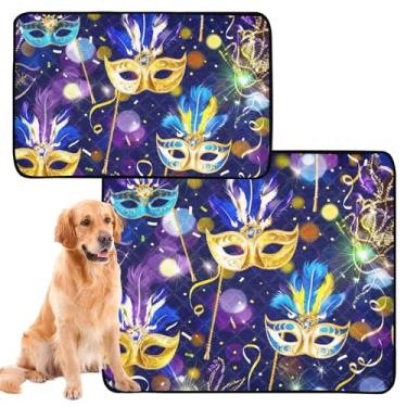 Imagem de Tapete de carnaval veneziano dourado azul roxo reutilizável xixi almofada de xixi lavável à prova d'água tapete de gaiola de cachorro fofo absorvente cães treinamento penico, pequeno x pacote com 3