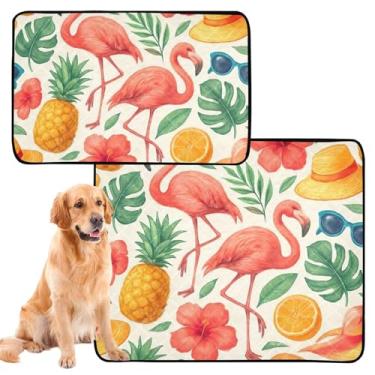 Imagem de Almofadas laváveis para xixi para cães flamingos tropicais abacaxis bege almofada reutilizável absorvente almofada de parto impermeável tapete de gaiola de cachorro fofo, médio + grande, conjunto de 2