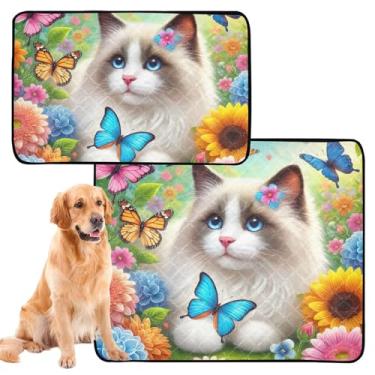 Imagem de TSENQUE Cute Ragdoll Gato Floral Reutilizável Almofada de xixi lavável para cães Tapete de gaiola de cachorro fofo à prova d'água Absorvente, pequeno x pacote com 3