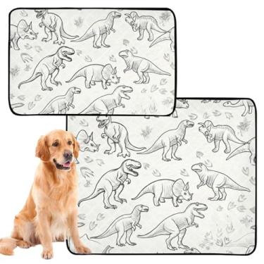 Imagem de TSENQUE Almofadas de xixi laváveis para cães, dinossauros, estilo esboço, bege, para animais de estimação, reutilizáveis, à prova d'água, tapetes fofos para filhotes, absorventes de penico, pequeno