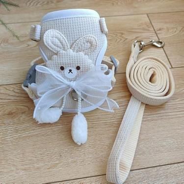 Imagem de Peitoral Fofo com Guia Ajustável para Coelho, Cão e Gato – Confortável e Seguro(Branco,P)