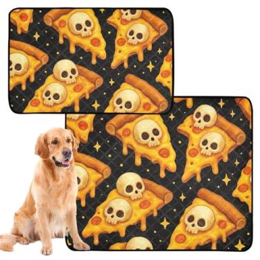 Imagem de TSENQUE Almofada de urina preta reutilizável para animais de estimação em fatias de pizza de desenho animado lavável para cães, tapete impermeável para cães absorventes de caixa de penico, pequeno x