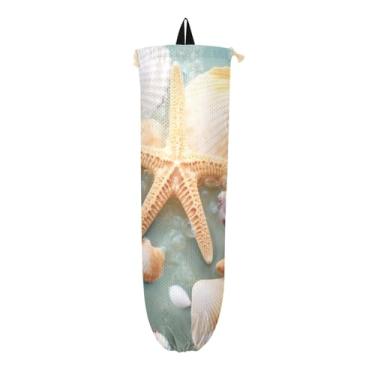 Imagem de Suporte de saco plástico estrelas e conchas na praia, suporte de saco de plástico para armário, suporte de sacola de compras com gancho