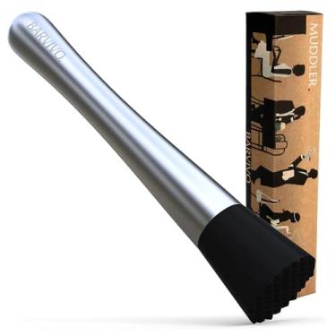 Imagem de Abafador de bebidas profissional – Ferramenta ideal para barista antiquados e mojitos da BARVIVO – Muda e misture o coquetel perfeito em casa usando este pilão de aço inoxidável de 20 cm com cabeça de nylon ranhurada