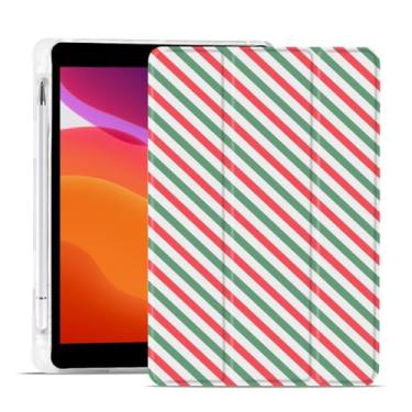 Imagem de MAYCARI Capa de Natal para iPad A16 27.9 cm 2025 com suporte para lápis, fundo original vermelho verde branco tiras de TPU macio capa protetora traseira para iPad 10ª geração auto hibernar/despertar