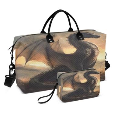 Imagem de CEBUGI Bolsa esportiva feminina acolchoada com dragão grande, bolsa de viagem de fim de semana, bolsas hospitalares para trabalho de parto e parto