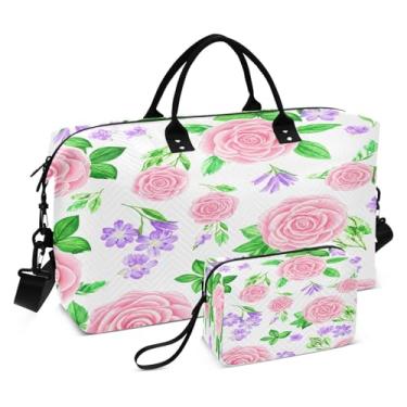 Imagem de CEBUGI Bolsa feminina acolchoada com flores de rosa, bolsa de viagem de fim de semana, bolsas hospitalares para trabalho de parto e parto