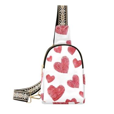 Imagem de CEBUGI Bolsa tiracolo de couro pequena com corações para mulheres, pochete transversal para trilhas, viagens ao ar livre