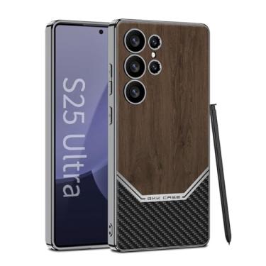 Imagem de LYJSMGZ Capa magnética para Samsung Galaxy S25 Ultra/S25 Plus/S25, proteção de câmera com tudo incluído, moldura galvanizada, capa de couro PU à prova de choque, marrom, S25