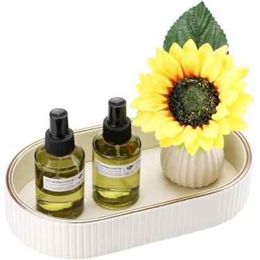 Imagem de Bandeja oval para perfume, organizador de mesa de cabeceira de couro, branco creme