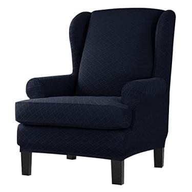 Imagem de Capas de poltrona, 2 peças, capas de cadeira de asa elástica, capas de elastano, capas de sofá com encosto de asa antiderrapante, protetor de móveis para sala de estar, azul marinho