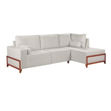 Imagem de Sofá De Canto 4 Lugares Living Fixo Com Chaise Molas Bonnel Linho Creme