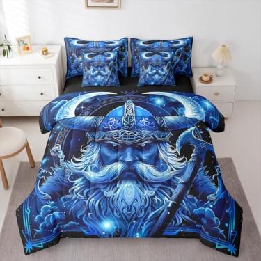 Imagem de Erosebridal Jogo de cama Viking nórdico de 7 peças, cama viking antiga em uma bolsa, estilo nórdico exótico, conjunto de edredom com lençóis, vintage, mitologia nórdica