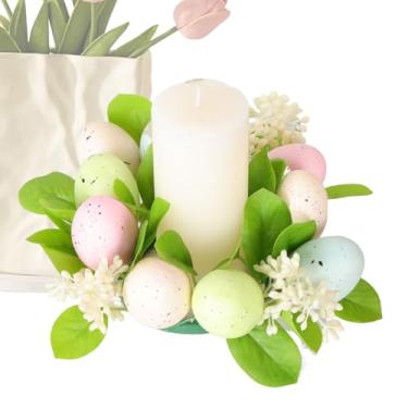 Imagem de de vela de Páscoa | Enfeite festivo da primavera - Guirlanda de vela de planta artificial, para mesa de jantar, cornija, sala de estar, sala de estudo, cabeceira, fotografia, festa
