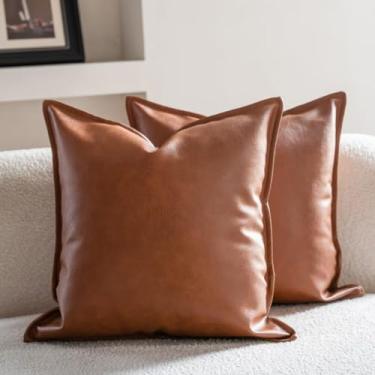 Imagem de Neelvin Capas de almofada decorativas de couro sintético moderno sólido 50,8 x 50,8 cm conjunto de 2 fronhas de almofada para cama sofá sofá