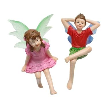 Imagem de Dualoai Acessórios de jardim de fadas 2PCs Boy Girl estátuas de em miniatura estatuetas de anjo para casa