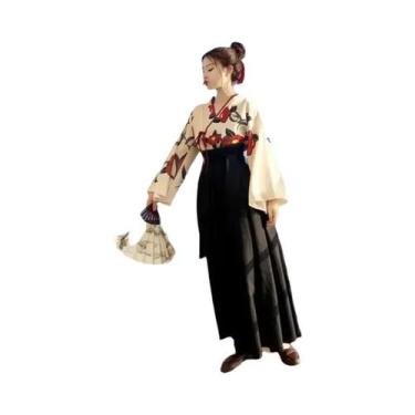 Imagem de Kimono Vintage Com Estampa De Flores Japonesas, Vestido De Menina Saku