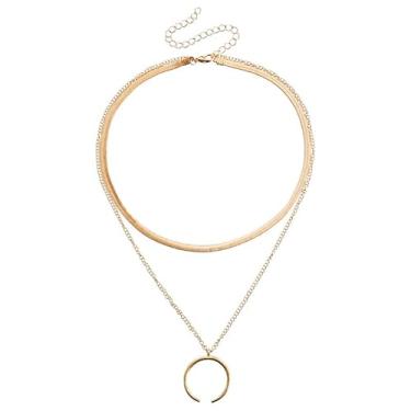 Imagem de Elegante colar de lua de camada dupla moderna corrente de clavícula estilo minimalista para mulheres, Small, Metal, Sem Pedra Preciosa