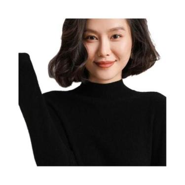 Imagem de Suéter Feminino De Gola Alta, Ajuste Slim, Manga Longa, Tricotado, Cam