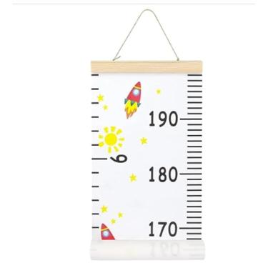 Imagem de Régua de gráfico de altura de crescimento para decoração de parede, tela impermeável com moldura de madeira, berçário temático de animais e decoração de quarto infantil - 20 x 200 cm (colorido)