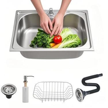 Imagem de Cuba Cozinha Gourmet Pia Aço 304 Inox Acessórios e tubo de descarga Embutir 50/60 x40 x 21 cm (60 * 42 * 21CM(Com Dosador Limpeza)
