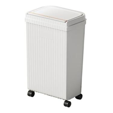 Imagem de Caixote do lixo de cozinha com rodas, 20 litros/5,2 galões imprensa tampa superior caixote de lixo de plástico para banheiro, sala de estar, escritório, lixeira de garagem