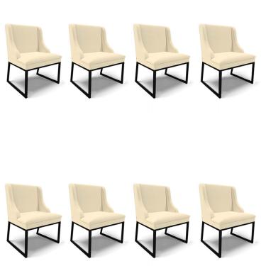 Imagem de Cadeira Sala De Jantar Industrial Preto Kit 8 Liz Linho D03 - D'rossi Bege