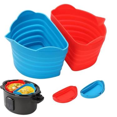 Imagem de Forros para Slow Cooker Pacote com 2 de Silicone Divisores Panela Oval 6 QT Reutilizáveis à Prova Vazamento Alça Fácil Limpar Forro Cozinha Pliável Fe
