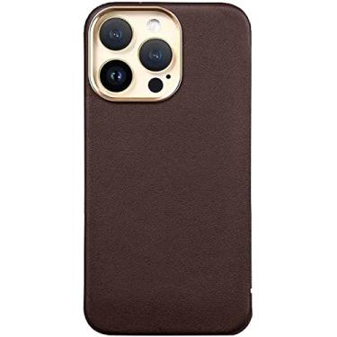 Imagem de CYSUE Capa flip para Apple iPhone 14 Plus 6,7 polegadas 2022, capa fólio respirável resistente a arranhões de couro genuíno [carregamento sem fio] (cor: marrom)
