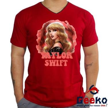 Imagem de Camiseta Taylor Swift 100% Algodão Pop Geeko, Vermelho gola v, GG
