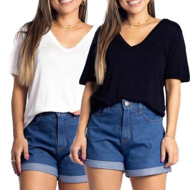 Imagem de Kit 2 blusa camiseta básica feminina manga curta - Maranne, Kit1, M