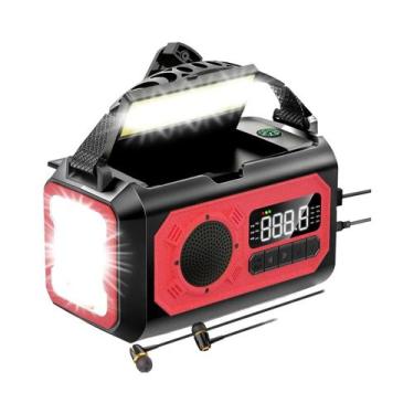 Imagem de Rádio De Emergência 12000mAh Com SOS, Solar E Manivela, Lâmpada E Powe