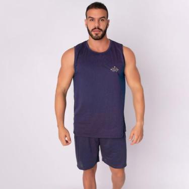 Imagem de Pijama Masculino Regata Adulto Short Verão Curto Malha Liso Dormir Bás