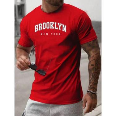 Imagem de Camiseta Masculina BROOKLYN 100% Algodão malha 30.1, Vermelho, M