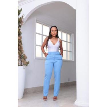 Imagem de Calça Feminina Alfaiataria Com Cinto Moda Social - Etezo, Azul bb, G