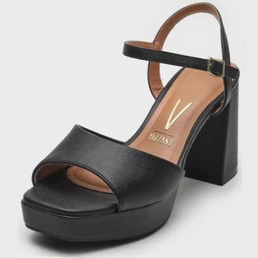 Imagem de Sandália Plataforma Vizzano Salto Grosso Tira Única Feminino - Preto, 