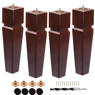 Imagem de Texphw Conjunto de 4 pernas de móveis de madeira quadrada premium - pés de substituição de madeira para sofá, mesa de cabeceira, sofá de mesa de centro com ferragens de instalação (marrom 35,5 cm A x