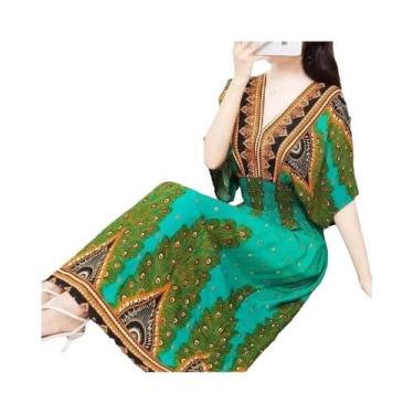 Imagem de Vestido Midi Boêmio Com Decote Em V Colorido Para Mulheres, Moda Chic 