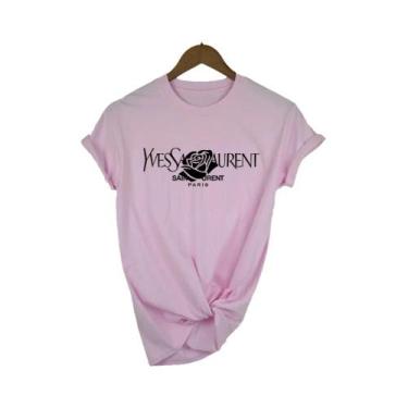 Imagem de Camiseta Feminina De Verão Com Estampa De Alfabeto, Gola Redonda, Mang