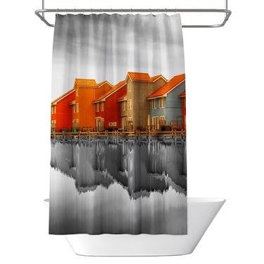 Imagem de Cortina de chuveiro cortina de chuveiro hotel apartamento cortina de chuveiro de poliéster engrossado impermeável cortina de chuveiro casa cortina de chuveiro com cortina de gancho (L120xA180 cm)