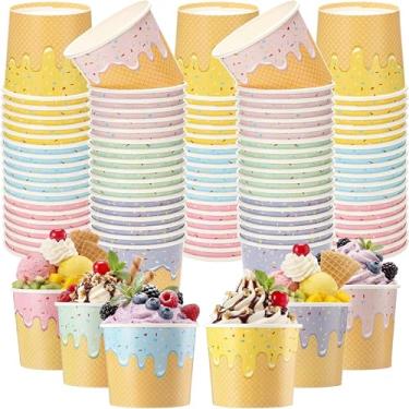 Imagem de Jingmore 60 tigelas de sorvete de papel para sorvete, recipientes de 10 ml, 6 cores, tigelas de sudae descartáveis para sobremesa, iogurte congelado, aniversário, verão, chá de bebê, suprimentos de