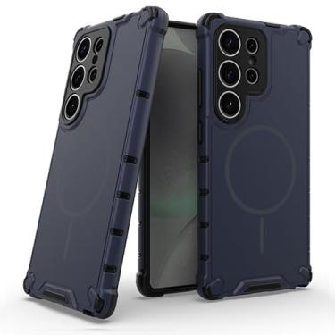 Imagem de LTLMYDAM Capa magnética para Samsung Galaxy S26 Ultra/S26 Plus/S26, capa de proteção de lente de carregamento sem fio, capa fina de policarbonato fosco, azul, S26 Plus