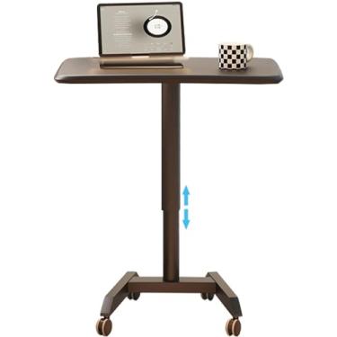 Imagem de Mesa de mesa de pé com tubo de aço grosso grande para computador, mesa de laptop com elevação pneumática, mesa de pé ajustável em altura, com rodas