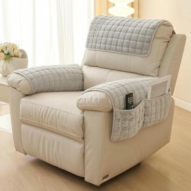 Imagem de Conjunto de 3/4/5 peças de capas antiderrapantes para poltronas reclináveis, sofás e poltronas em flanela macia para proteção dos braços.