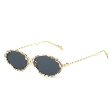 Imagem de Óculos de Sol Femininos Retro Oval Punk com Diamantes, Cor Prateada, Proteção UV400, Tendência Masculina (Dourado e Preto)