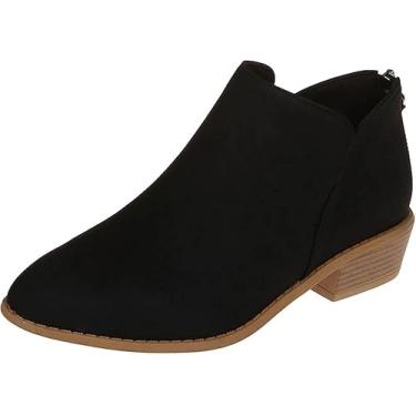 Imagem de Botas femininas de cano curto, salto baixo, bico fino, salto alto, sapatos ocidentais, Preto, 33