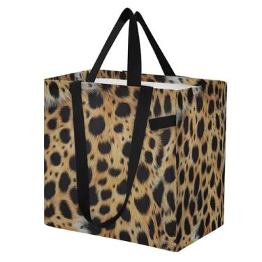 Imagem de SEHANY Sacolas de compras reutilizáveis com estampa de leopardo marrom com alças reforçadas, bolsa de compras de lona dobrável à prova d'água de grande capacidade para viagem, cozinha, praia